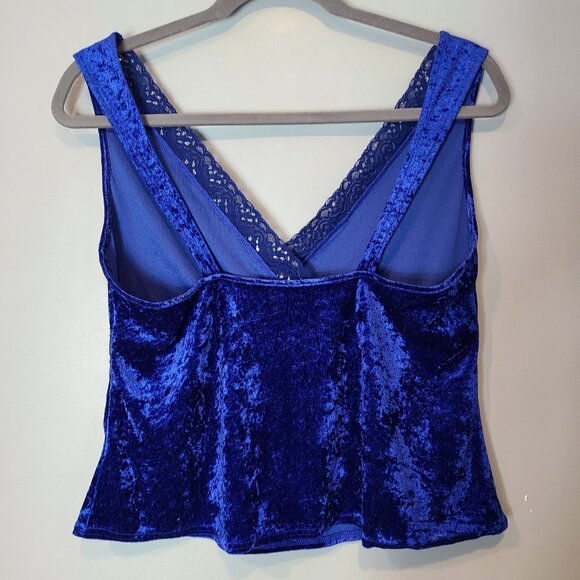 Vtg Y2K Babydoll Velvet Cami Lace Trim Fairy Tank Top Jewel Blue Size 1X Holiday - Picture 5 of 7